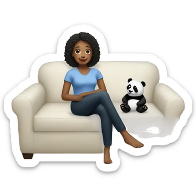 Woman sitting on a couch with panda bears  sticker