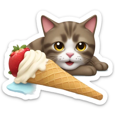 Cat laying down and eating ice cream sticker