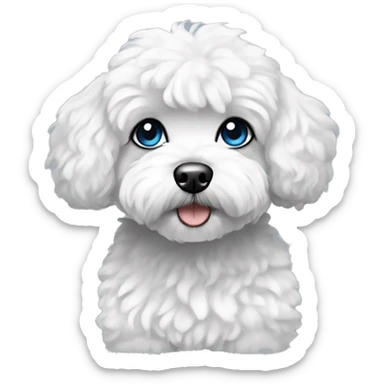 Maltipoo, black and white hair, blue eyes, anime style sticker