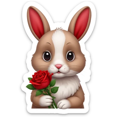 Cute rabbit with sad puppy dog eyes holding roses  sticker