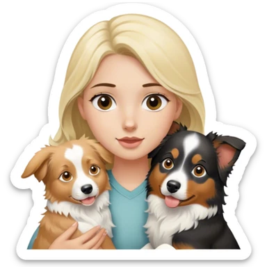 Blonde girl holding two australian shepherds sticker