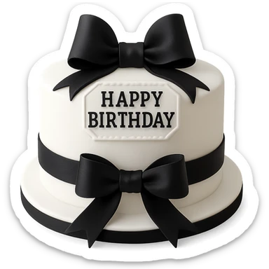 white birthday cake with black ribbons, remove background sticker