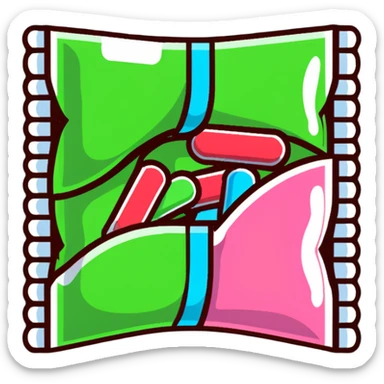 a pack of chewing gum with some pieces coming out, colorful gum sticks sticker