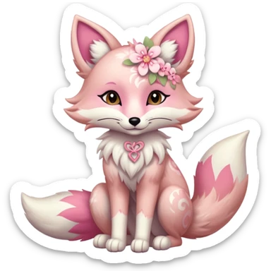 Anthropomorphic digitigrade Pastel beige and pastel Sakura-pink fox furry-Falvie-Fionbri-fursona with floral swirly markings and white spot markings  sticker