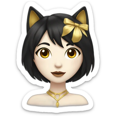 A white skinned catgirl. Black hair with gold highlights sticker