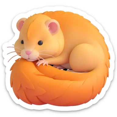 fluffy gerbil, curled up, sleeping, cozy, fluffy tail sticker