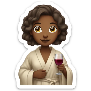 Brown skin girl with a robe and wine sticker