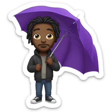 Black man with dreads in a hoodie holding purple umbrella sticker