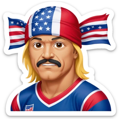 U.S.A. hockey jersey, red, white, and blue with a picture of Kid Rock on it. The helmet is a Hulk Hogan, red and yellow bandanna. sticker