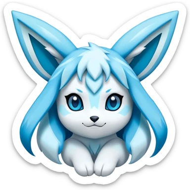 Kawaii glaceon pokémon ice type, falling snowflakes surrounding face sticker