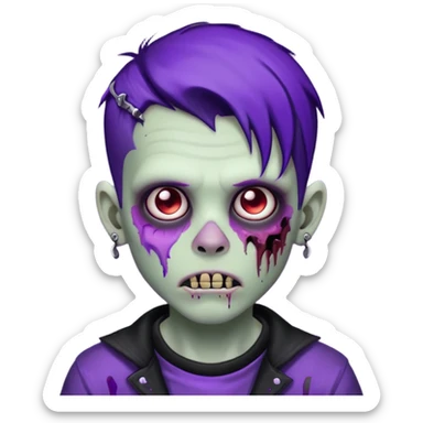 A zombie boy with black scene hair with purple streaks, ear gauges, and facial piercings  sticker