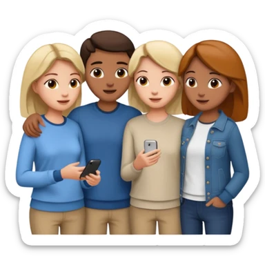 Three friends talking and looking each other, please keep 4th wall. sticker