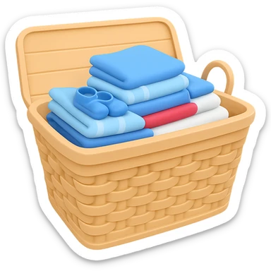 Make the wicker basket a little lighter in color, keep folded towels on top, in the style of emoji. Remove the background. sticker