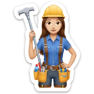beautiful girl with long brown hair constructing new shower area sticker