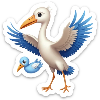 stork flying with a human baby in a bundle sticker