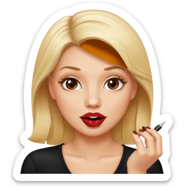 👁️🫦👁️💁🏼‍♀️ aguicheuse. elle se mord le coin de la lèvres. Elle est blonde. Ongles vernis marrons   sticker