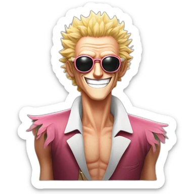 Donquixote Doflamingo avec grand sourire avec les lunettes de Michel Polnareff sticker