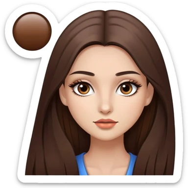 A beautiful girl with long straight brown hair, dark brown eyes and make-up  sticker