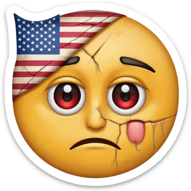 eye twitching emoji with a broken american flag in the background sticker