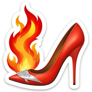 pair of fire red stiletto high heels with large flames and sparkles sticker