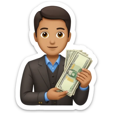 man holding lots of money sticker