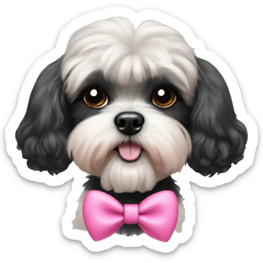 black shih-tzu poodle with pink bow sticker