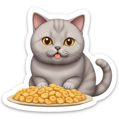 British shorthair cat eating loads of food  sticker