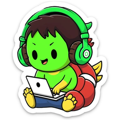 Green Luffy and green Alastor listening to music together sticker