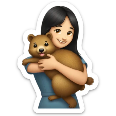 happy-girl-who-is-black-hair-and-hugging-happy-quokka sticker