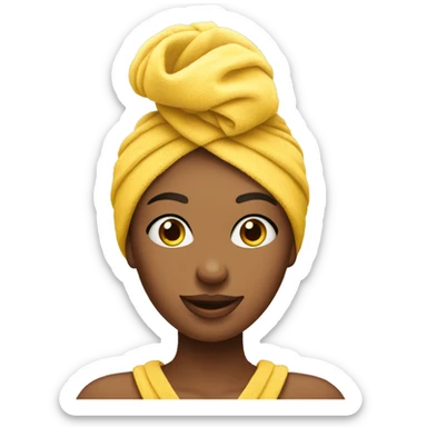 A yellow female emoji with a towel on her head, retouching the makeup sticker