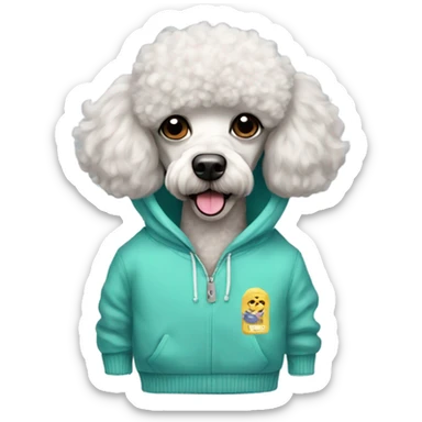 Poodle with mustache and a sweatshirt sticker