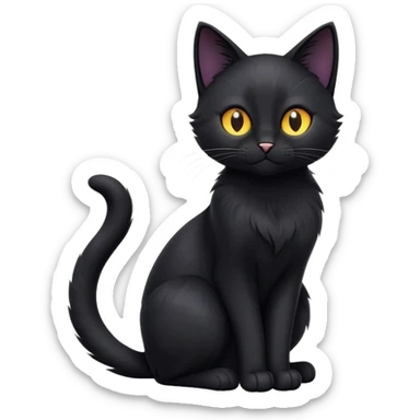 cinematic-[black cat]-realistic-full-body-sitting-emoji,-tail-curled-playfully-around-its-paws,-head-tilted-dramatically,-sleek-[black]-fur,-simplified-yet-hilariously-adorable-features,-highly-detailed,-glowing-with-an-almost-sarcastic-glow sticker