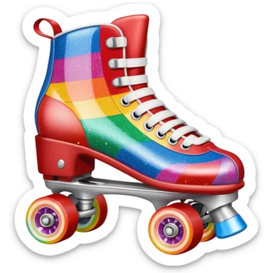 red vintage glitter roller skate with a white leather boot, rainbow stripes glitter sticker