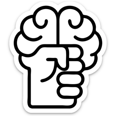 a stylized brain forming a clenched fist, bold lines sticker