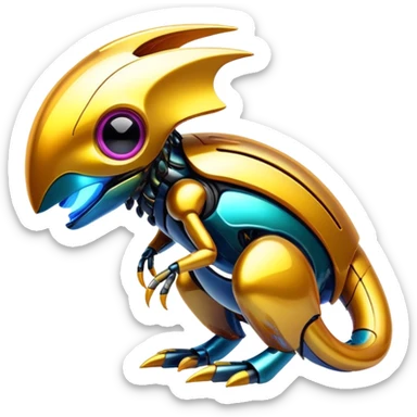  exotic shiny colorful futuristic modern cyber-Fakémon-Digimon-Trico-creature sticker