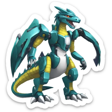  Edgy Shiny Futuristic Digimon-Fakemon-Reptile-Dragon-Sergal-Mecha full body sticker