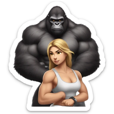 Big buff Gorilla holding a beautiful girl with a big back doing squats sticker