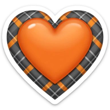 Grey orange tartan plaid heart sticker