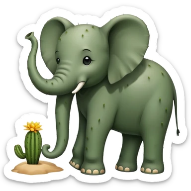 Un cactus con silueta de elefante y con cabeza de elefante y que tenga sandalias sticker