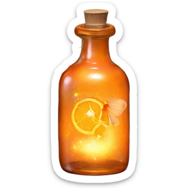 Orange magic fairy light sparkling old Antique bottle with poison and with herbal and flowers sticker