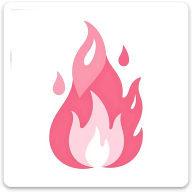 hand-drawn style pink flame with several distinct flame parts, sharp transitions, bold contours, beautiful layered flame shapes with stylized shadows and highlights, no face or eyes sticker