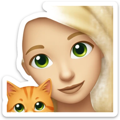 Blonde Girl with green eyes lying with her orange cat sticker