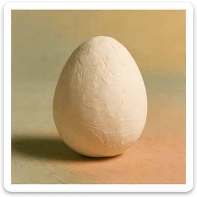 A white egg in claymation style, matte texture with soft pastel colors. sticker