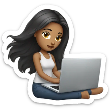 woman light brown skin long dark hair with laptop sticker