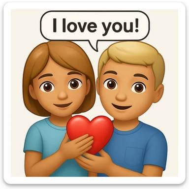 Add a speech bubble with the greeting 'I love you!' to the image, keeping the emoji style happy and affectionate sticker