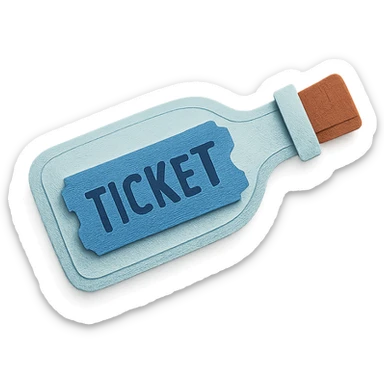 blue ticket inside a bottle with layered paper textures paper craft style sticker