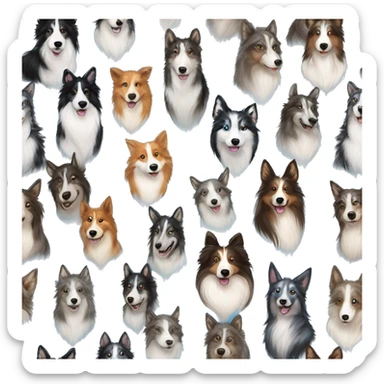  Black spotted brindle fluffy collie husky lurcher fox blue eyes fluffy ears and holographic harness running sticker