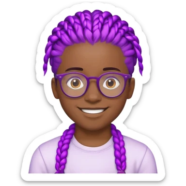 smiling black boy wearing glasses with purple cornrow hair sticker