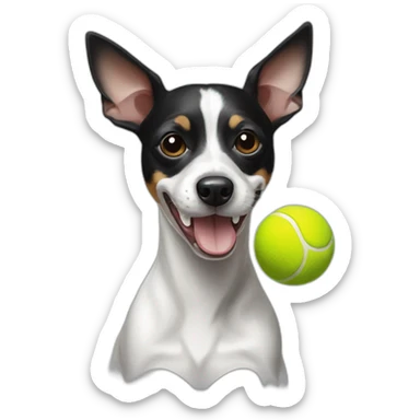 black and white rat terrier with tennis ball in mouth sticker