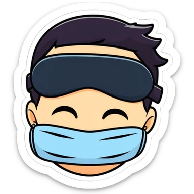 boy wearing a sleep mask, cartoonish sticker style sticker
